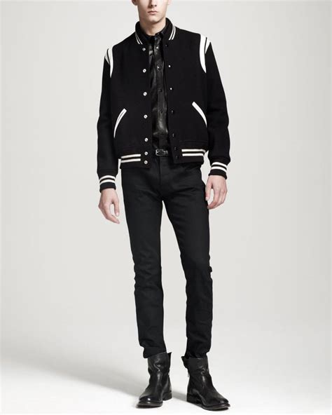 ysl varsity jacket olive|yves saint laurent men's jacket.